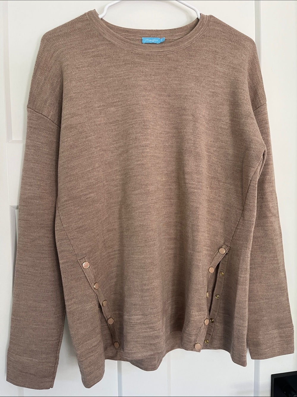 J. McLaughlin Taupe Crewneck Sweater with Button Detail